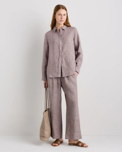 100% European Linen Long Sleeve Shirt - XS / Blue Pinstripe