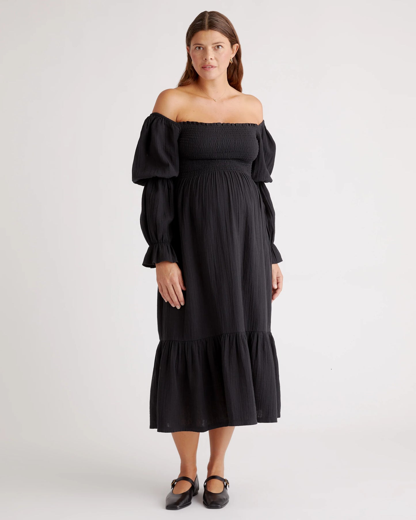 100% Organic Cotton Gauze Maternity Smocked Midi Dress - XS / Wild Cherry
