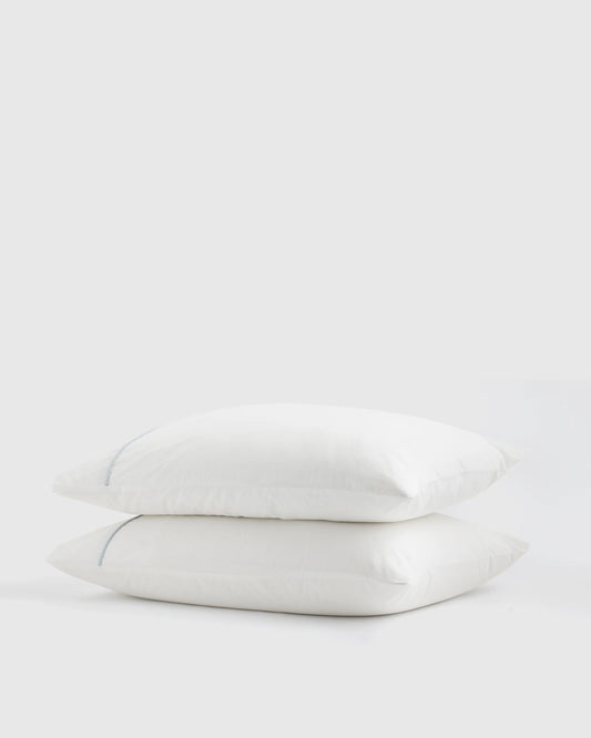 Classic Organic Percale Piped Pillowcase Set - Standard / White/Light Grey