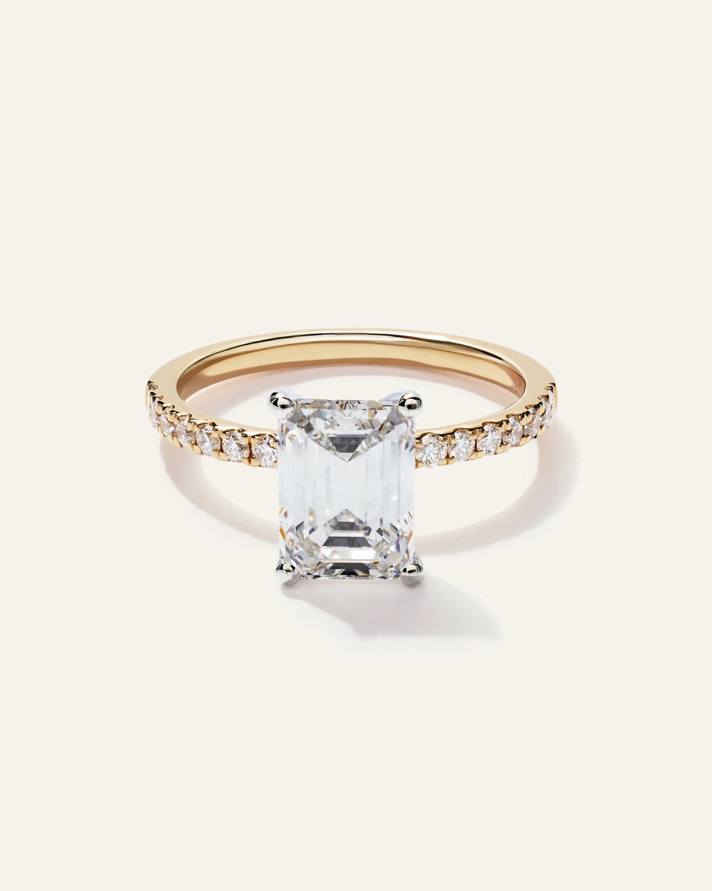 Lab Grown Diamond Emerald Petite Pave Engagement Ring - 2.5ct - 4 / Yellow Gold