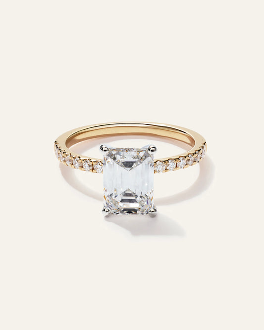 Lab Grown Diamond Emerald Petite Pave Engagement Ring - 2.5ct - 4 / Yellow Gold
