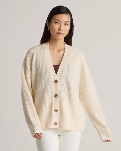 Mongolian Cashmere Fisherman Boxy Cropped Cardigan Sweater - XS / Faded Denim