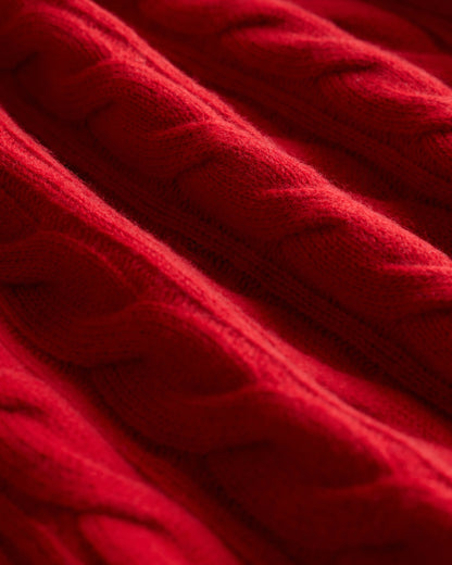 Mongolian Cashmere Shrunken Cable Crewneck Sweater - XS / Varsity Red