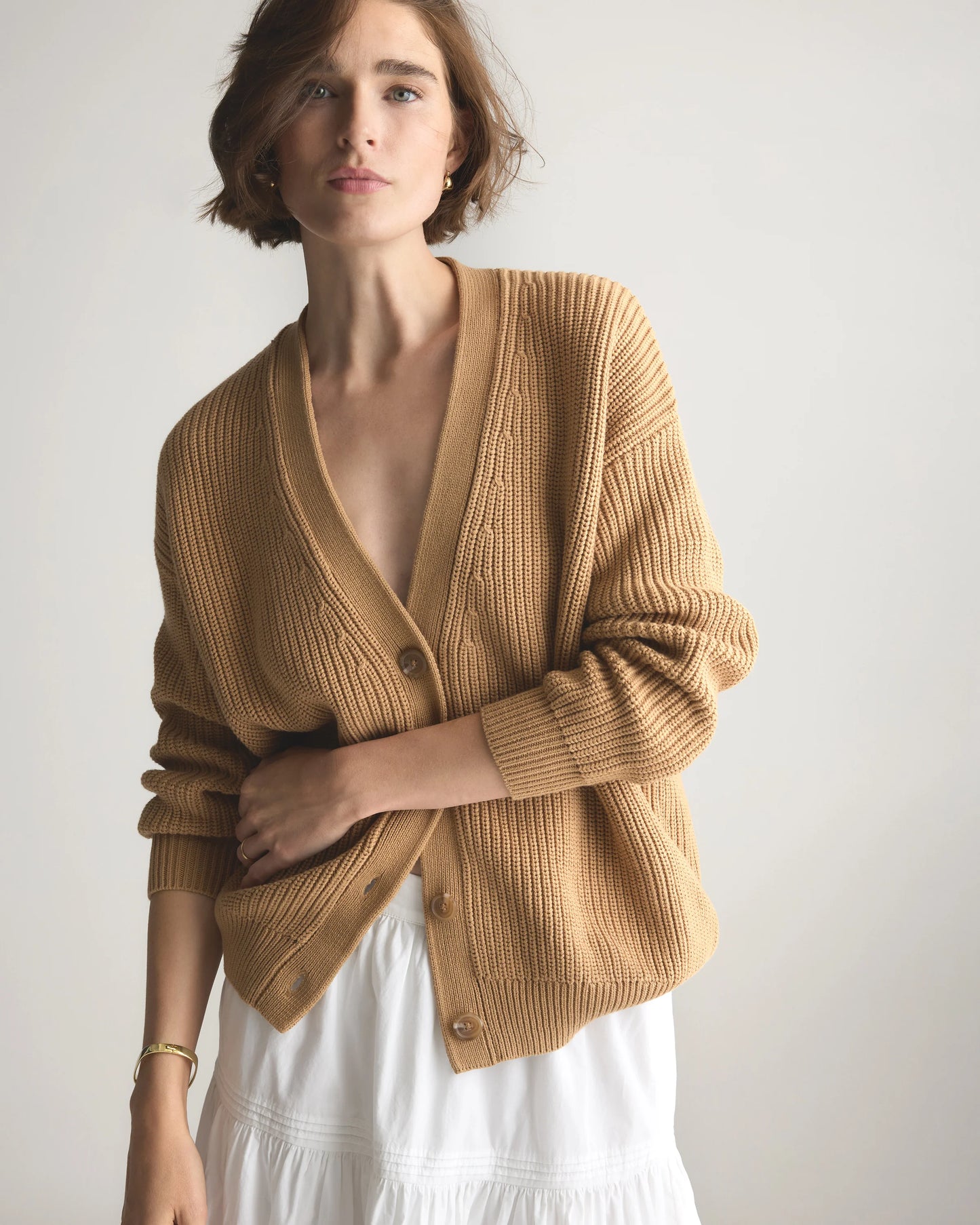 100% Organic Cotton Oversized Boyfriend Cardigan - XS / Speckled Beige