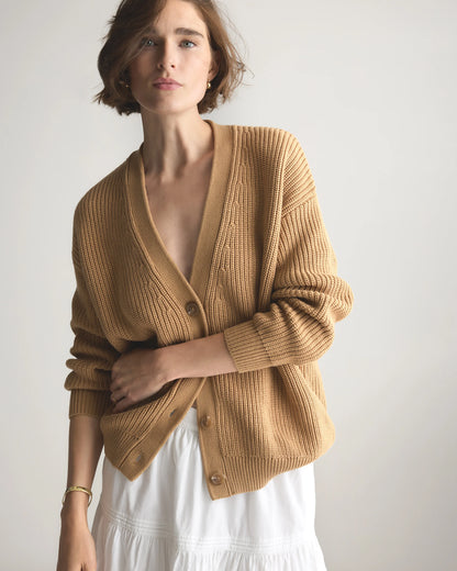 100% Organic Cotton Oversized Boyfriend Cardigan - XS / Speckled Beige