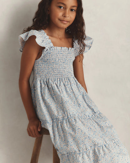 100% Organic Cotton Poplin Smocked Dress - 6 / Apricot Ditsy Floral
