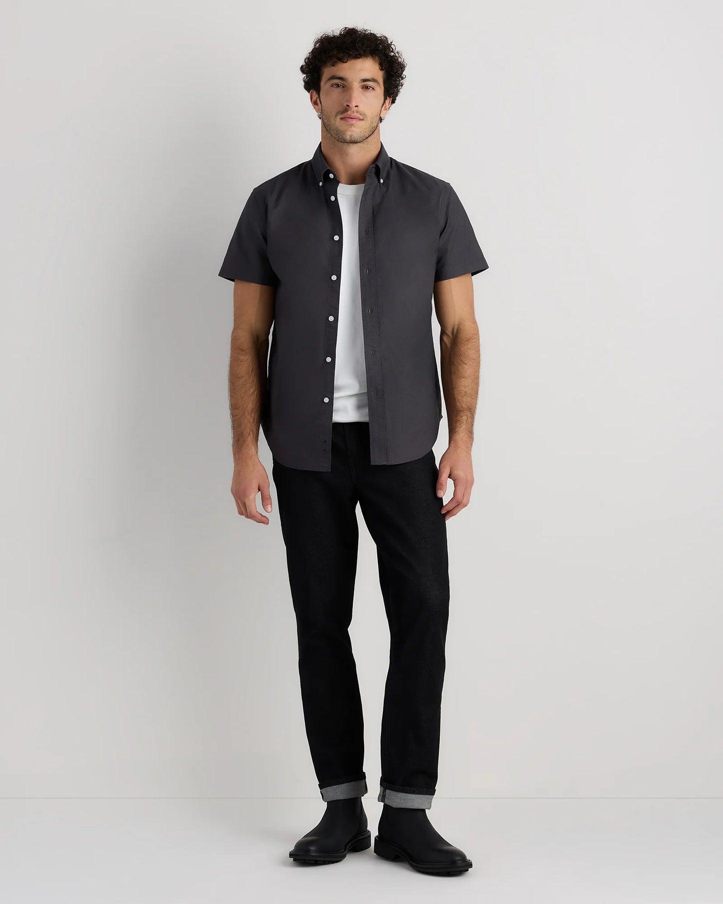 100% Organic Cotton Short Sleeve Oxford Shirt - S / Dark Coal