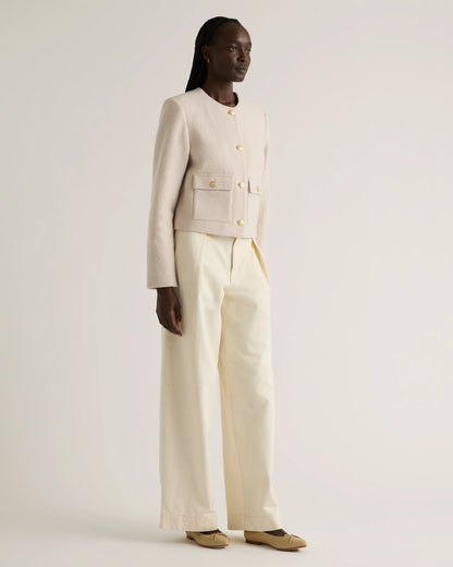 100% Merino Wool Collarless Cropped Jacket - XS / Heather Bone