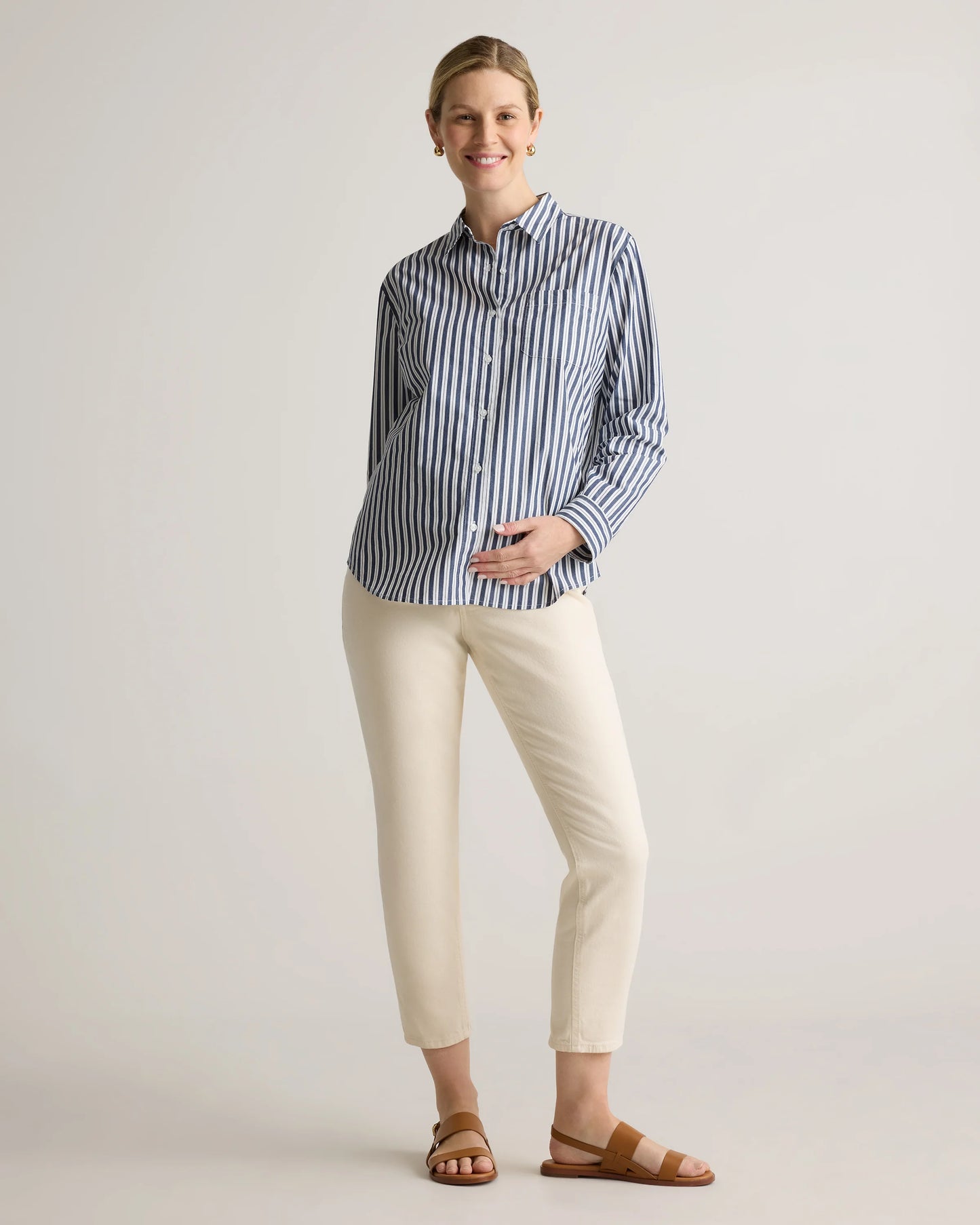 100% Organic Cotton Poplin Maternity Long Sleeve Shirt - XS / Classic White