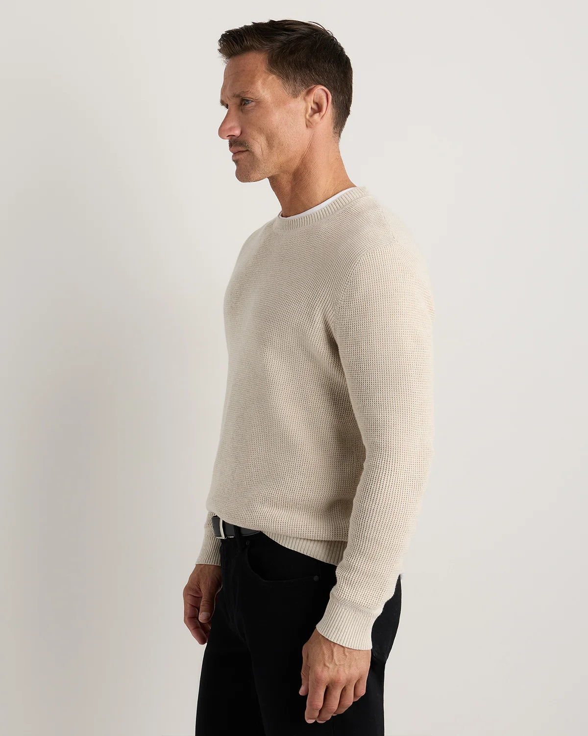 Organic Cotton Cashmere Waffle Crewneck Sweater - S / Bayberry Olive