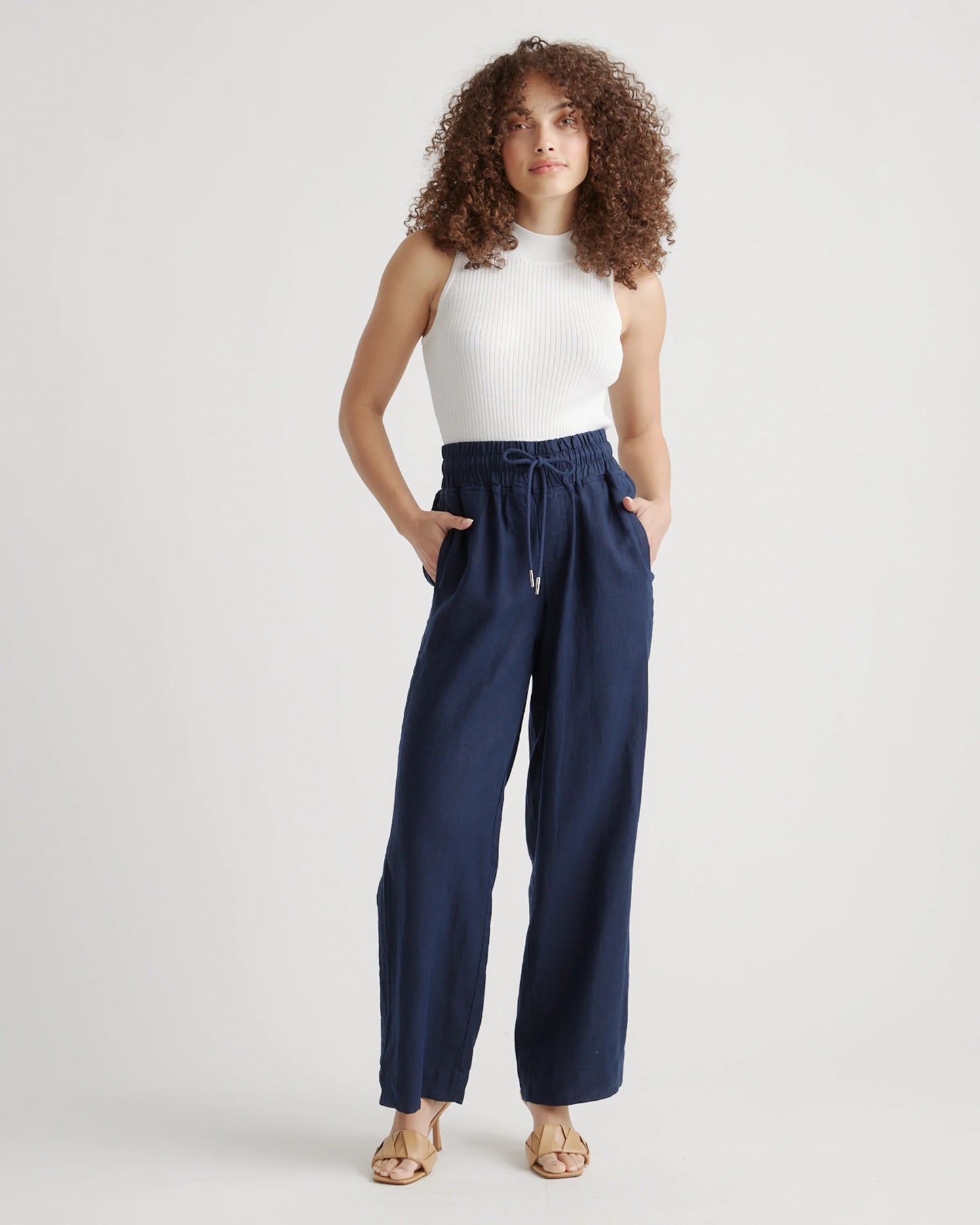 100% European Linen Wide Leg Pants - XS / Flax