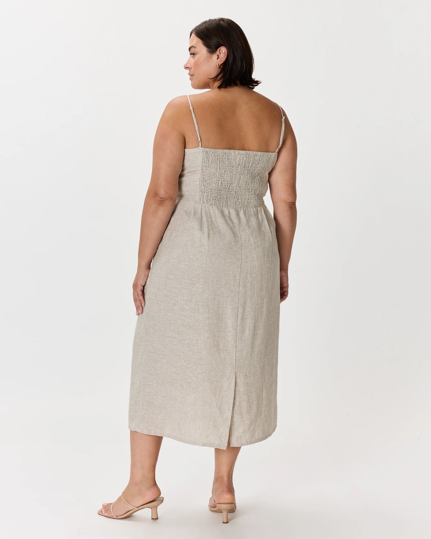 100% European Linen Scoop Neck Midi Dress - 1X / Deep Navy
