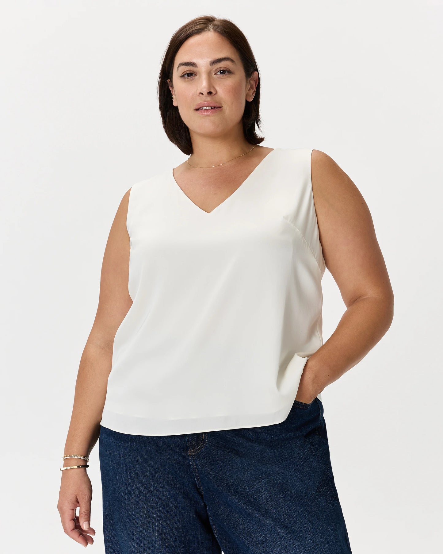 Washable Stretch Silk Tank - 1X / Navy