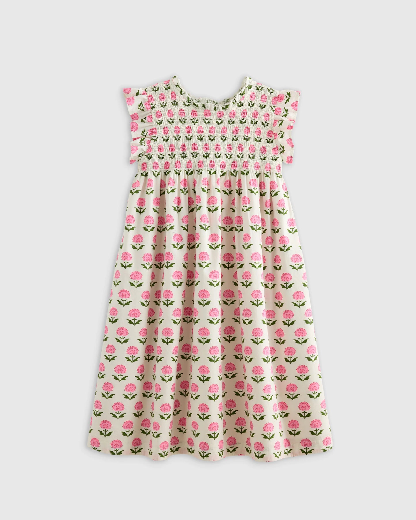 100% Organic Cotton Poplin Smocked Flutter Sleeve Dress - 6 / Blue Ditsy Floral