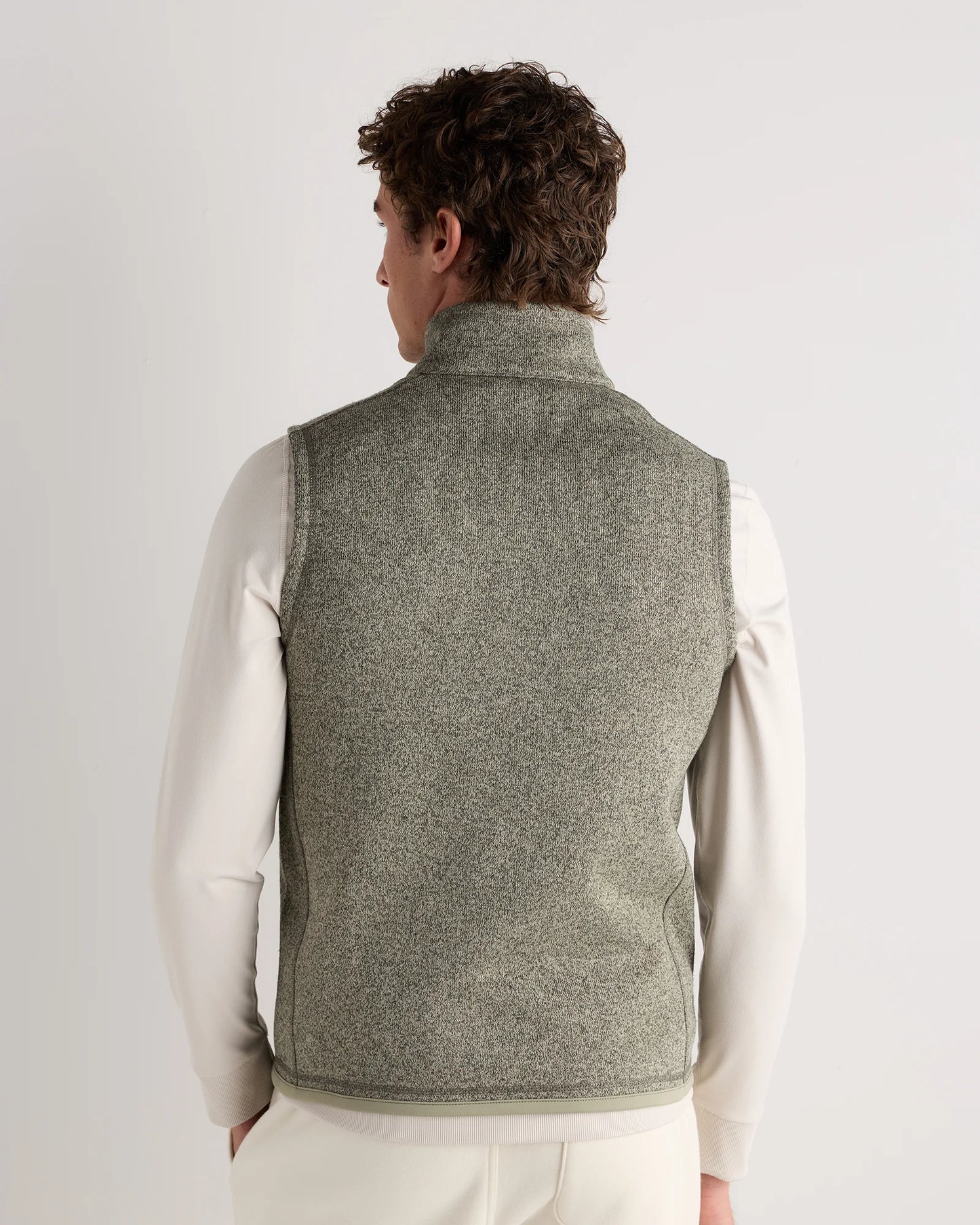 Sweater-Knit Fleece Full-Zip Vest - S / Heather Mineral Green