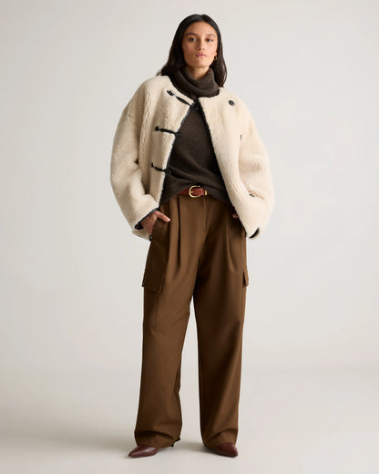 100% Shearling Duffle Jacket - XS / Cream Shearling