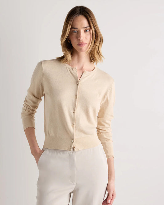 Lightweight Cotton Cashmere Crew Cardigan - XS / Heather Oatmeal