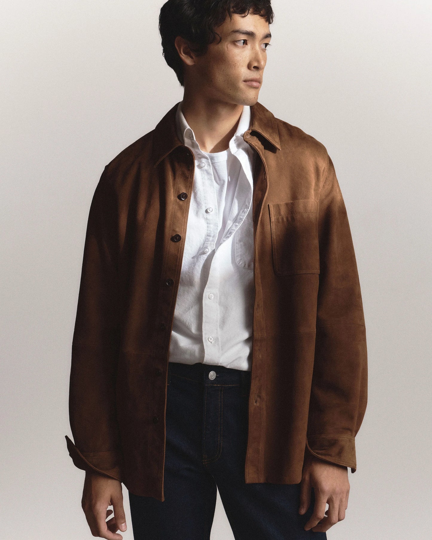 100% Suede Overshirt - S / Cognac Brown