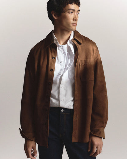 100% Suede Overshirt - S / Cognac Brown