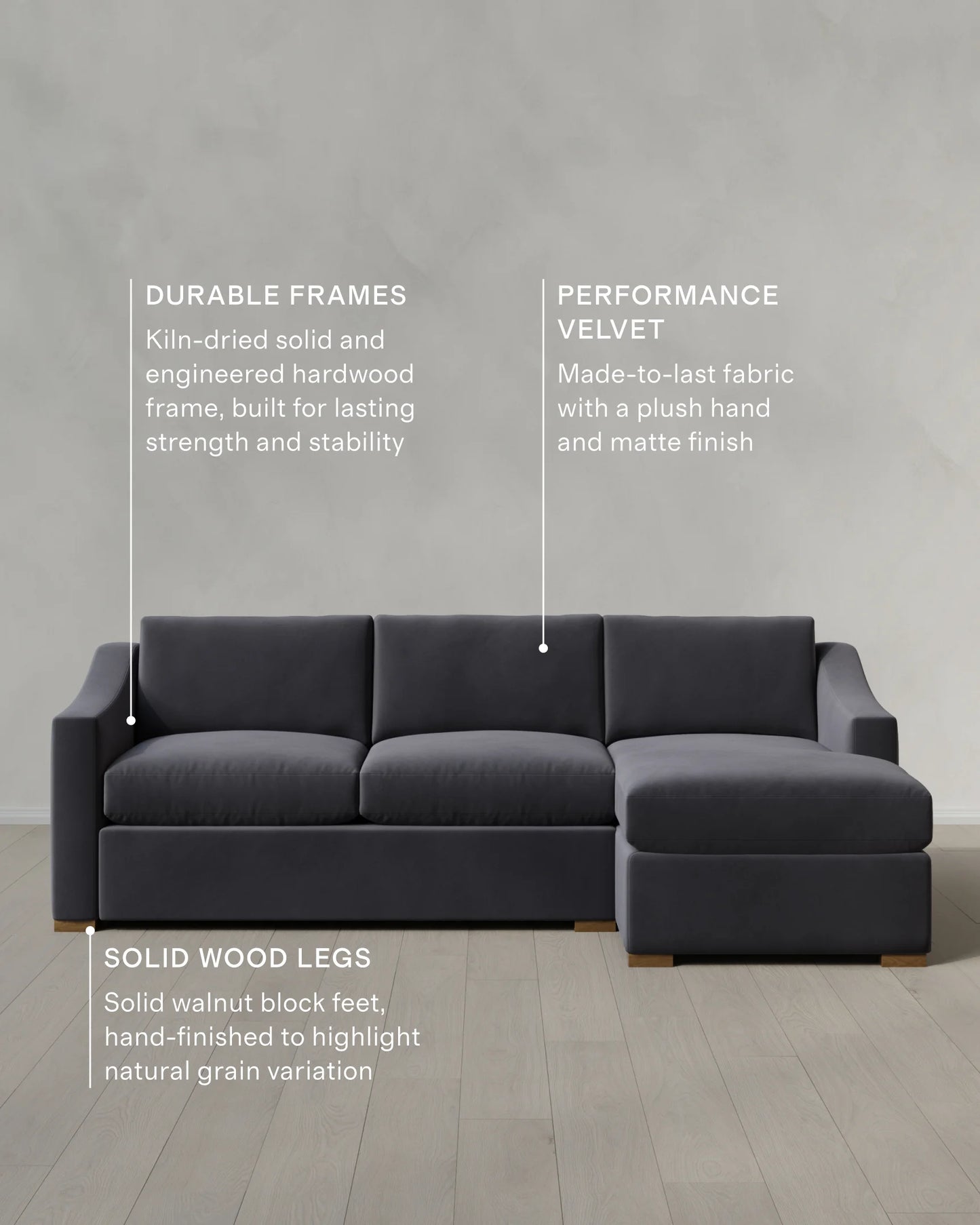 Hollis Slope Arm Chaise Sectional in Performance Velvet - 104" Right Arm / Spruce