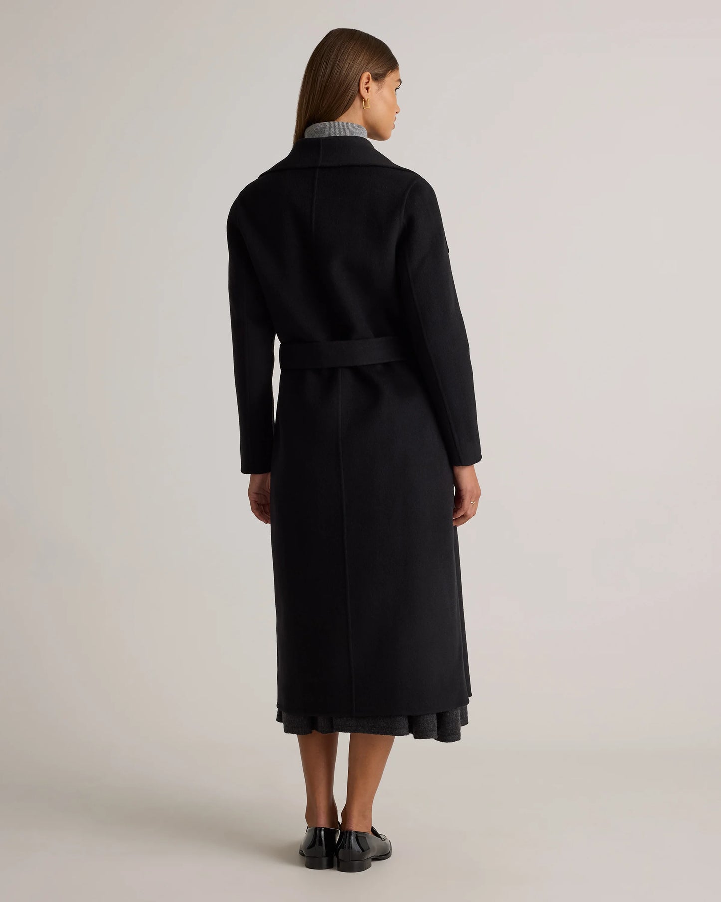Double-Faced Merino Wool Draped Collar Wrap Coat - XS / Oat