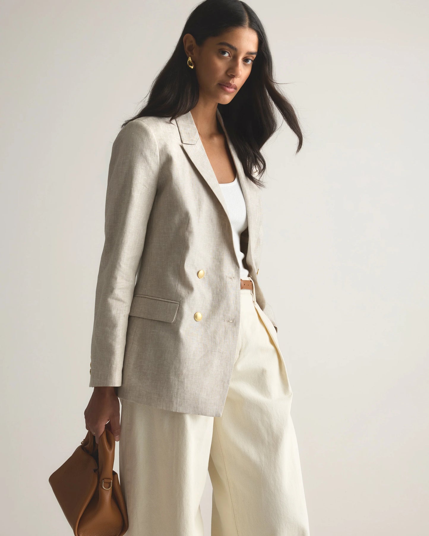 100% European Linen Relaxed Double-Breasted Blazer - XS / Blue Pinstripe