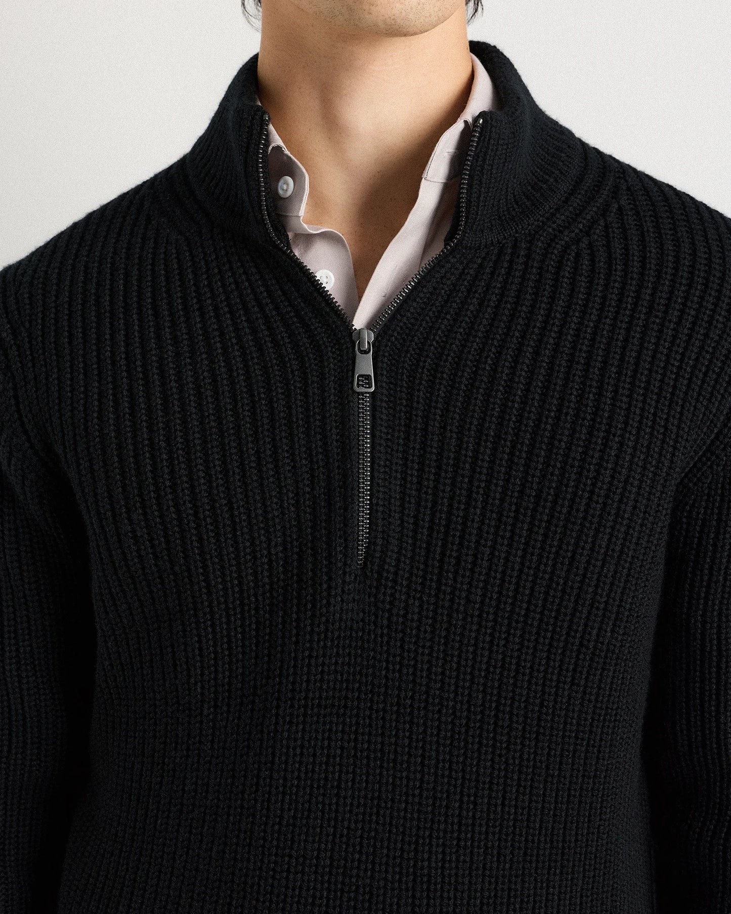 Australian Merino Wool Half Zip Sweater - S / Heather Bone