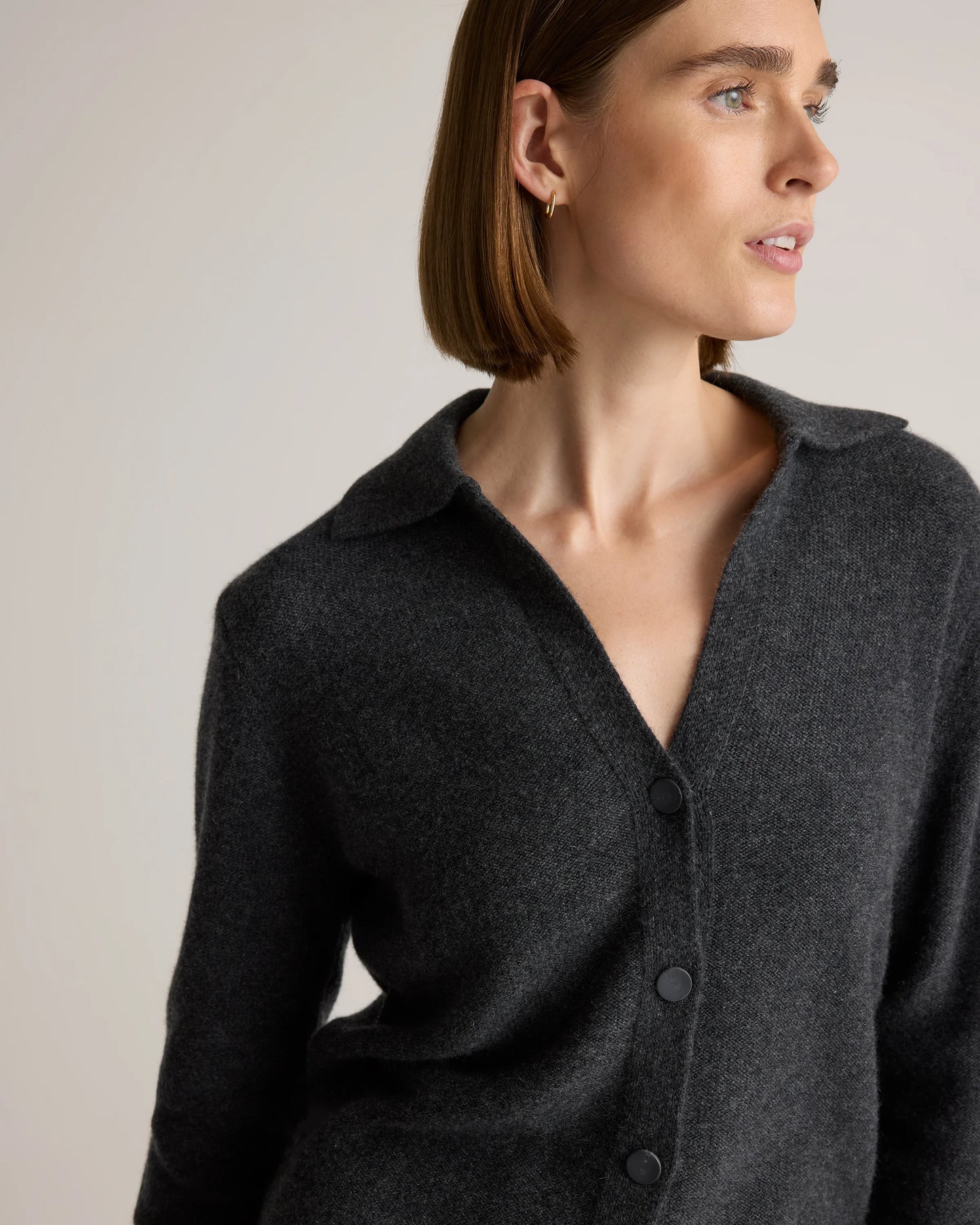 Mongolian Cashmere Collared Cardigan - XS / Heather Charcoal