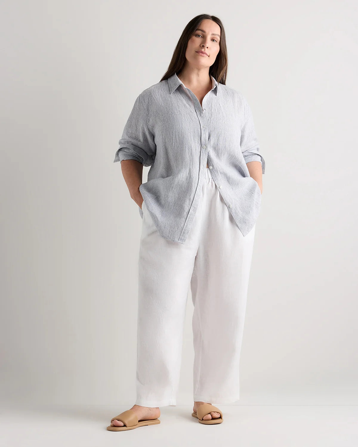 100% European Linen Long Sleeve Shirt - 1X / Flax
