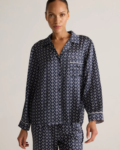 100% Washable Silk Satin Pajama Long Sleeve Top - XS / Toasted Almond