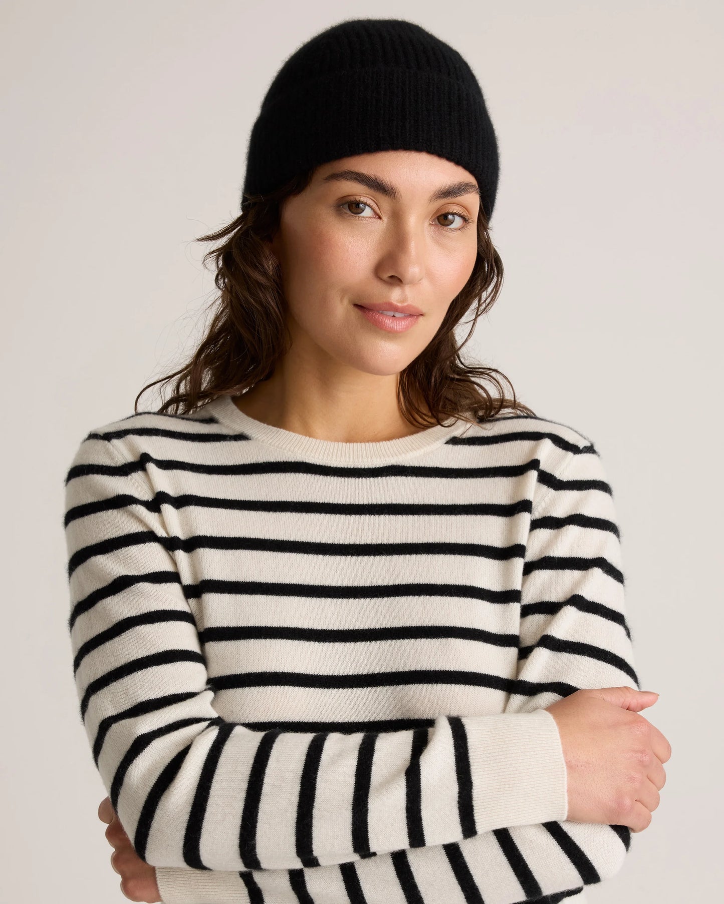 Mongolian Cashmere Ribbed Beanie - XS/S / Heather Charcoal