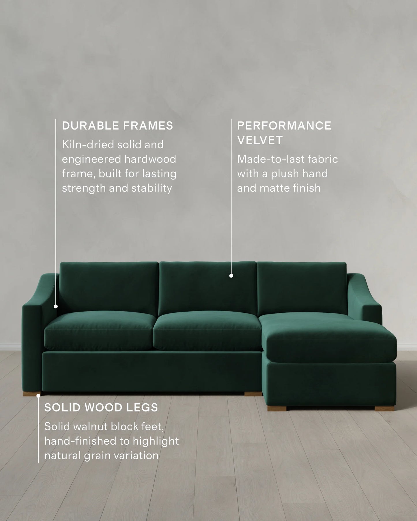 Hollis Slope Arm Chaise Sectional in Performance Velvet - 104" Right Arm / Spruce
