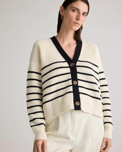 100% Organic Cotton Fisherman Boxy Cropped Cardigan - XS / Sapphire Blue