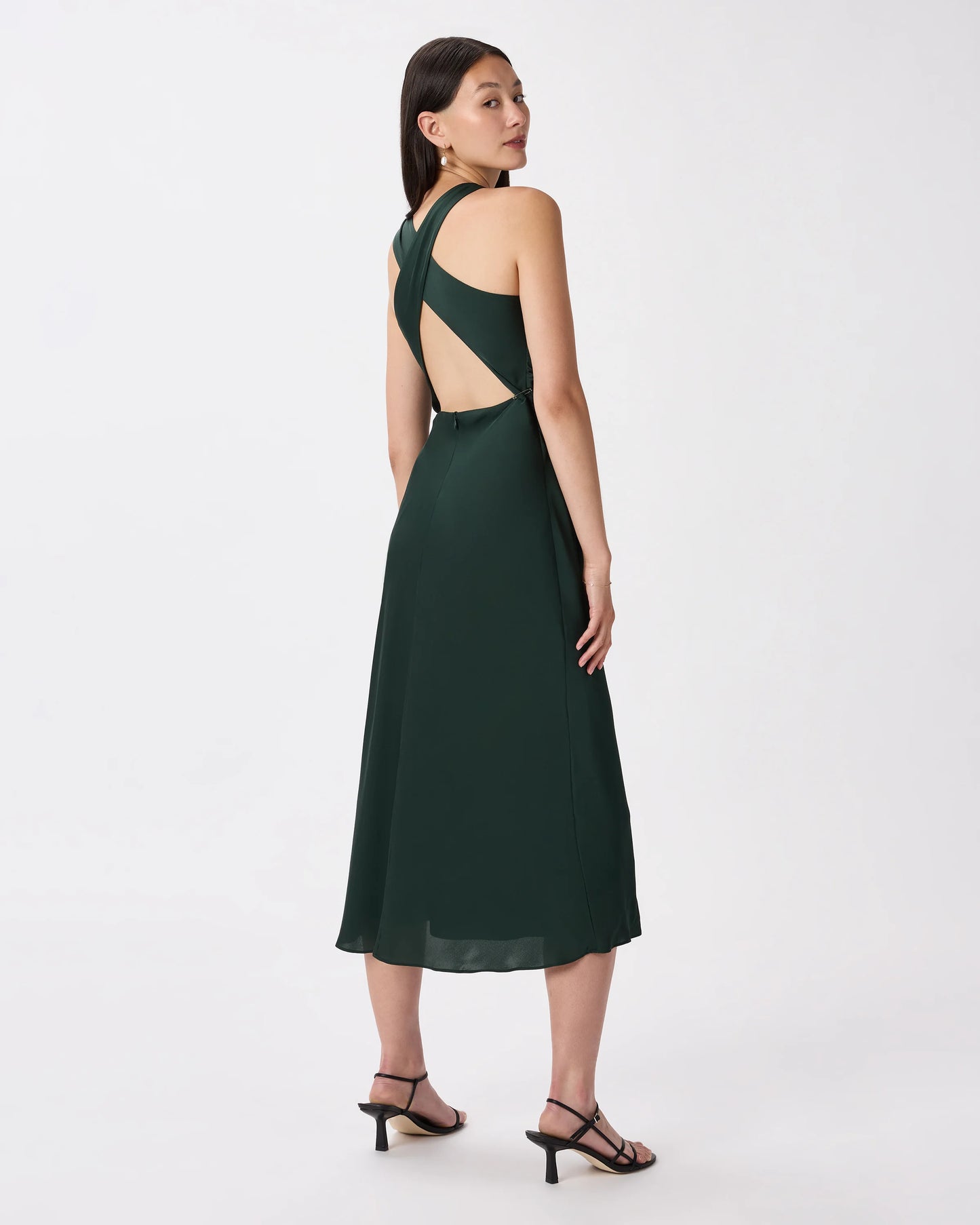 Washable Stretch Silk High Neck Midi Dress - XS / Vintage Navy Roses