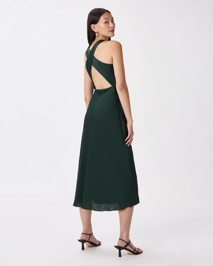 Washable Stretch Silk High Neck Midi Dress - XS / Vintage Navy Roses
