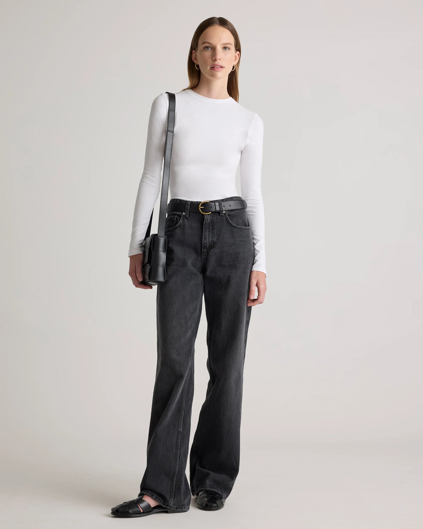 Stretch Cotton Jersey Fitted Long Sleeve T-Shirt - XS / Linen White