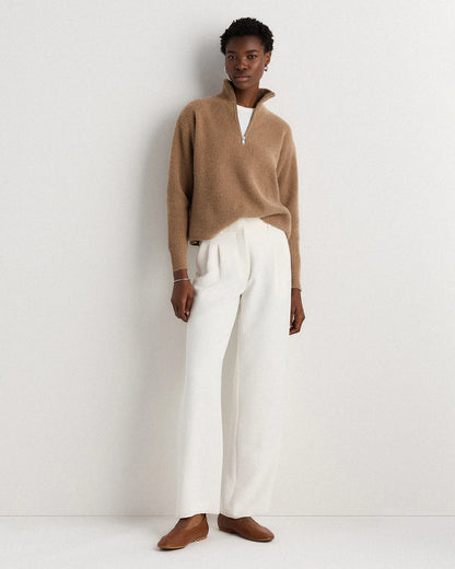 Mongolian Cashmere Fisherman Quarter Zip Sweater - XS / Ivory