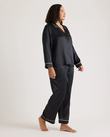 100% Washable Silk Satin Pajama Long Sleeve Top - XS / Toasted Almond