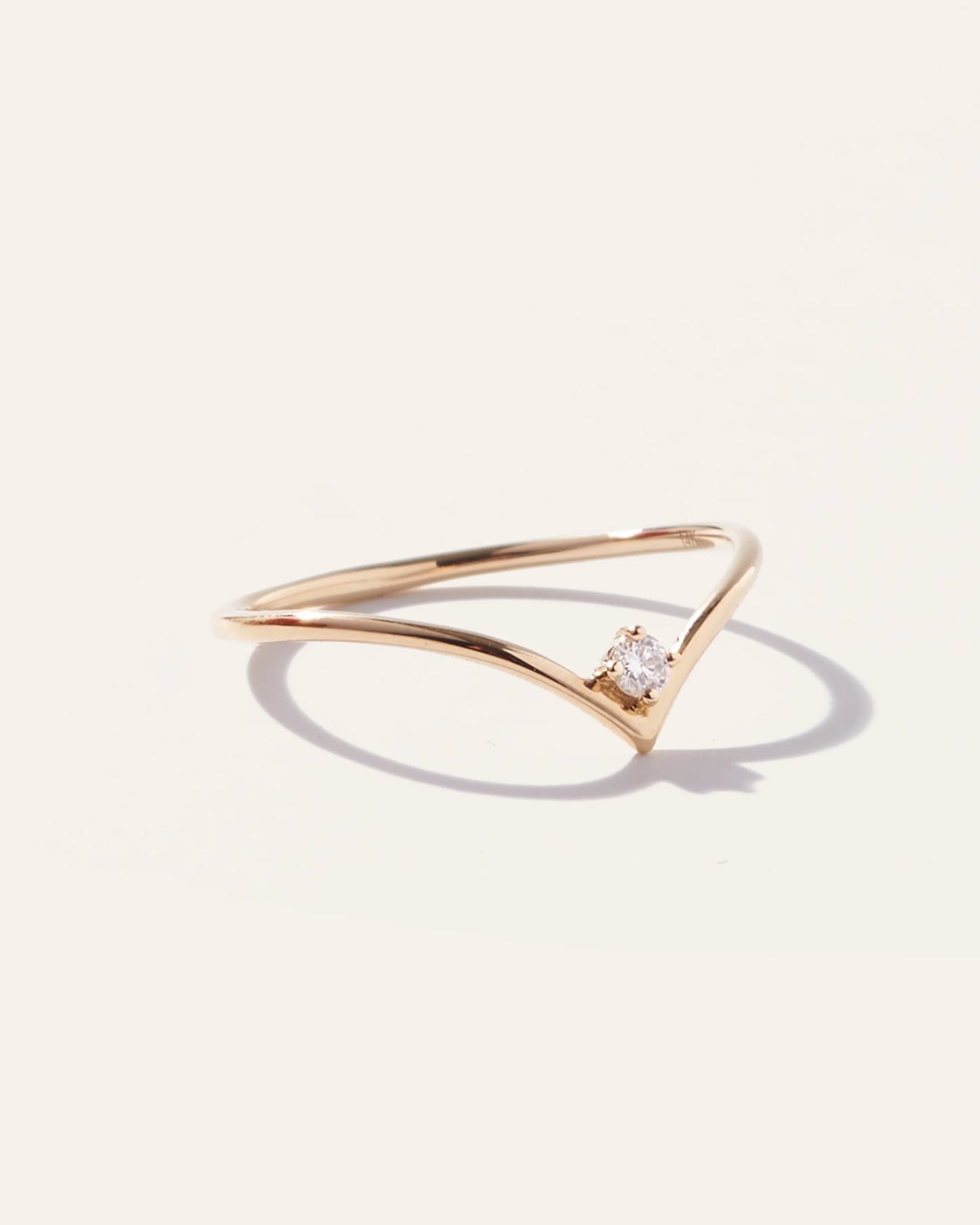 14K Gold Solitaire Diamond Chevron Ring - 4 / Yellow Gold