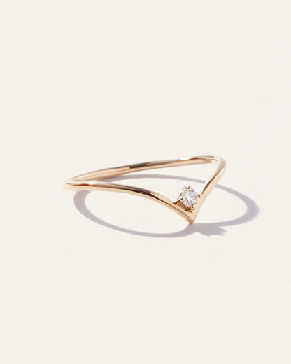 14K Gold Solitaire Diamond Chevron Ring - 4 / Yellow Gold