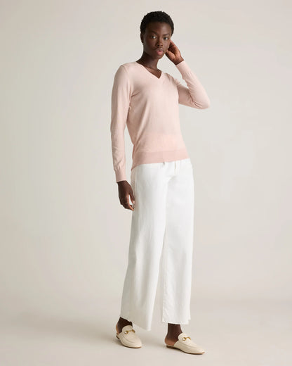 Lightweight Cotton Cashmere V-Neck Sweater - XS / Sugar Stone