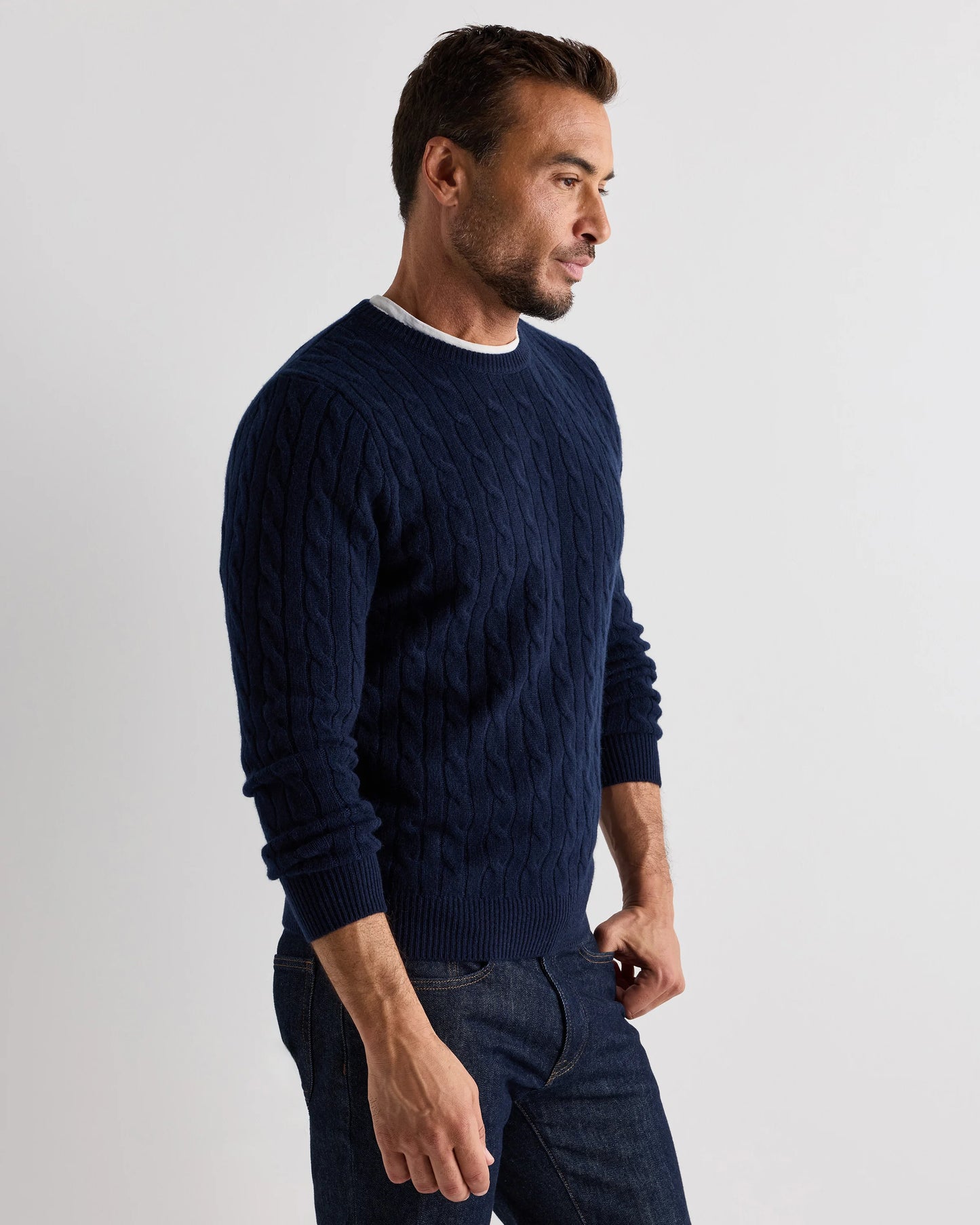 Mongolian Cashmere Classic Cable Crewneck Sweater - S / Teak