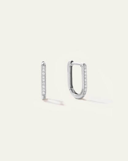 14K Gold Diamond Pave U Huggie Hoops - One Size / White Gold