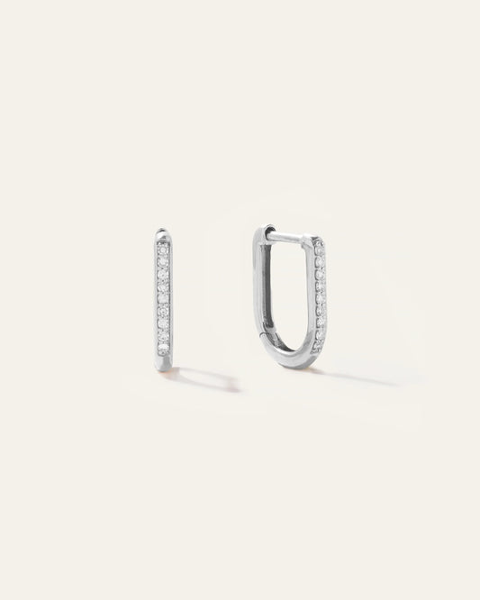 14K Gold Diamond Pave U Huggie Hoops - One Size / White Gold