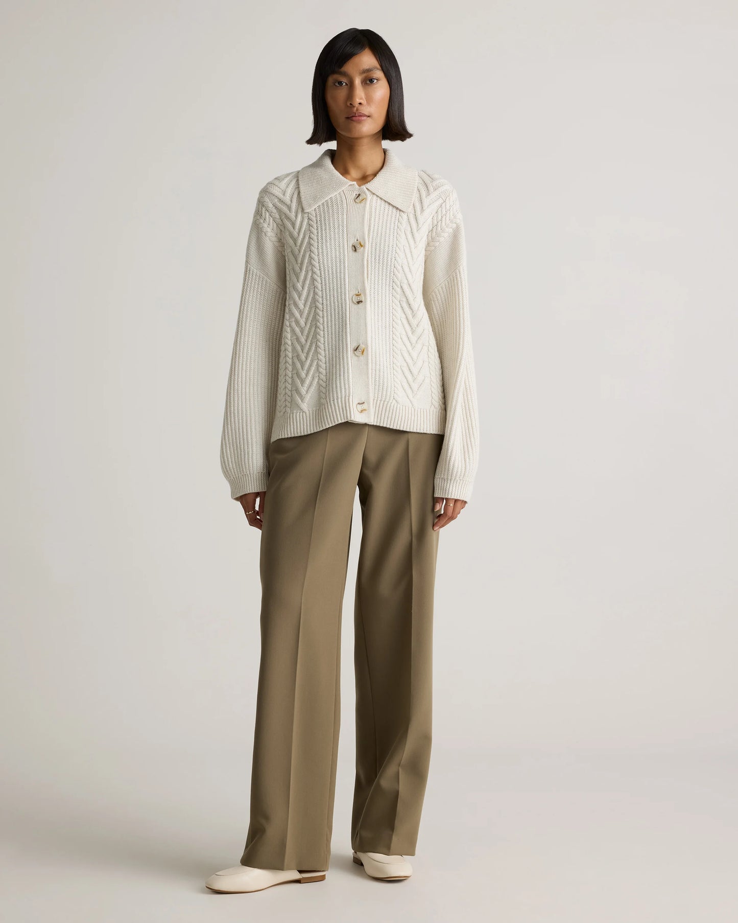 Australian Merino Wool Collared Cable Cardigan - XS / Coffee Bean Brown