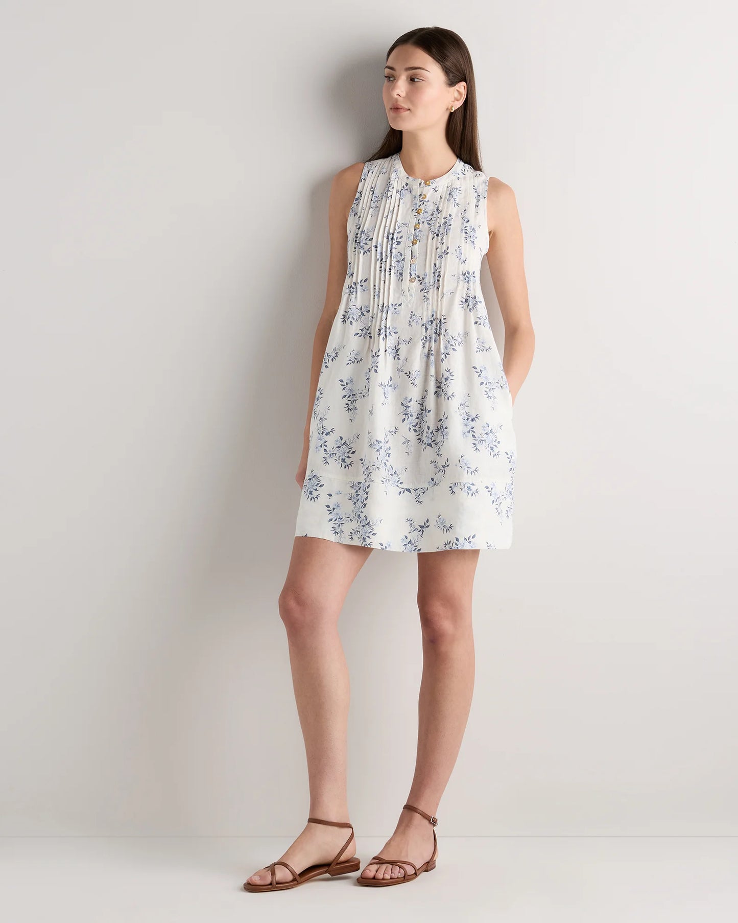 100% European Linen Sleeveless Swing Dress - XS / Classic Mini Gingham