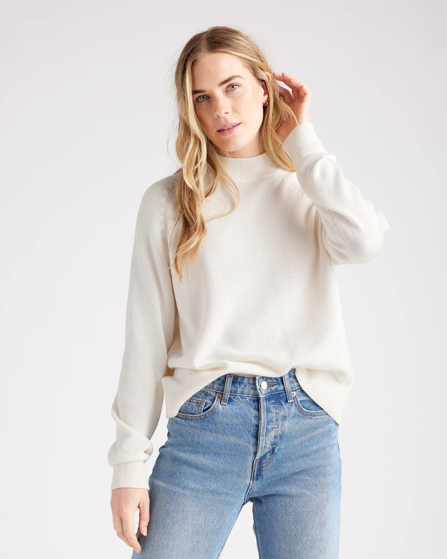100% Organic Cotton Mock Neck Sweater - XS / Ivory