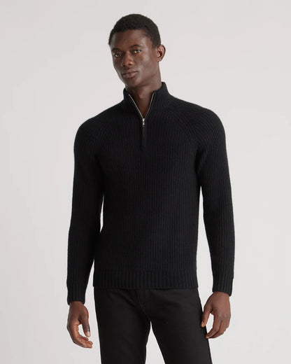 Mongolian Cashmere Fisherman Quarter Zip Sweater - S / Navy Marl