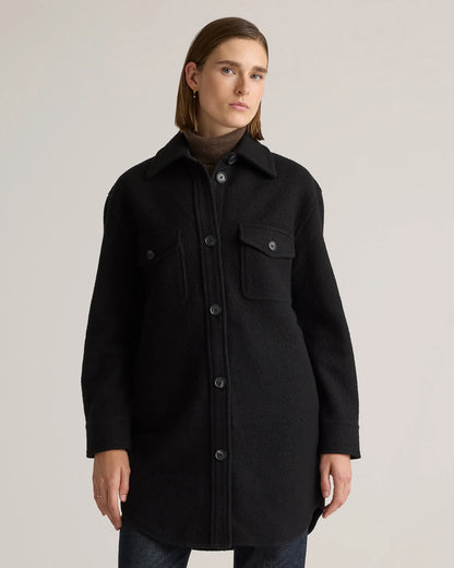 100% Merino Wool Long Shirt Jacket - XS / Heather Bone