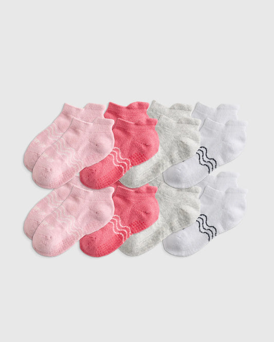 Organic Cotton Gripper Ankle Socks 8-Pack - 12M-24M / Pink/White Multi